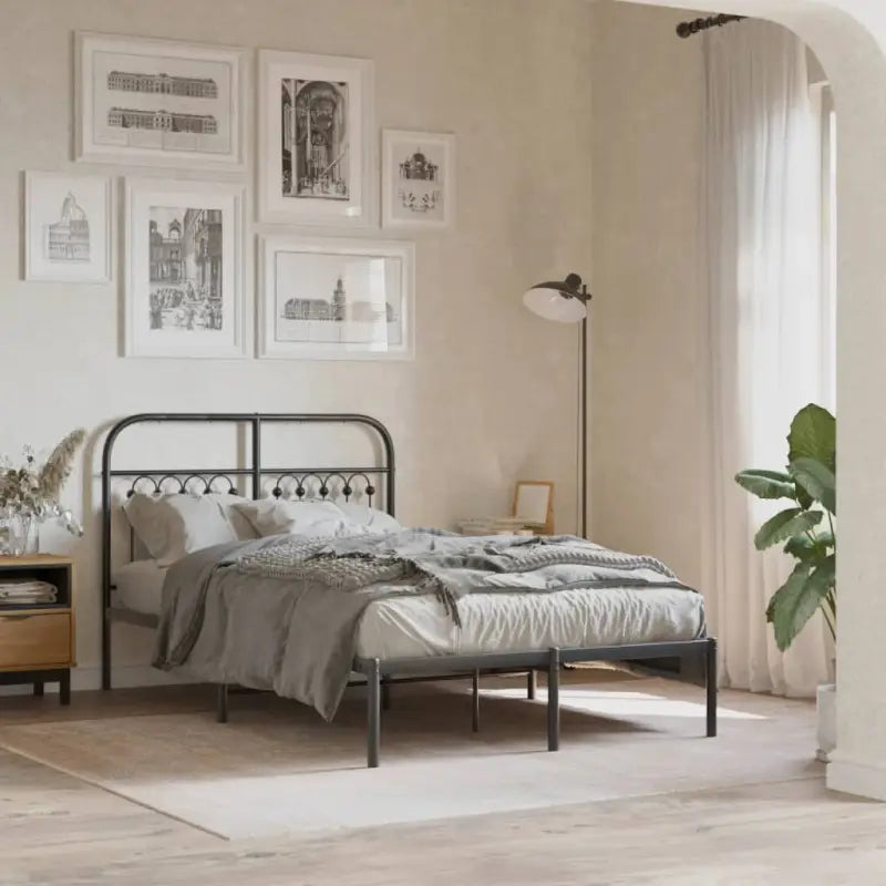 Robuust metalen latten bedframe met extra opbergruimte - Zwart / 120 x 190 cm / met hoofdbord - Bedden & bedframes