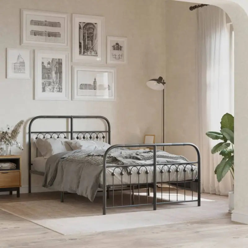 Robuust metalen latten bedframe met extra opbergruimte - Zwart / 120 x 190 cm / met hoofdbord & voetbord - Bedden &