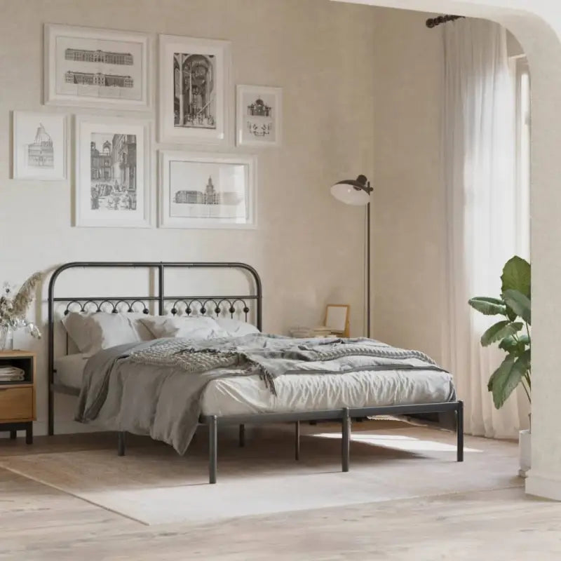 Robuust metalen latten bedframe met extra opbergruimte - Zwart / 135 x 190 cm / met hoofdbord - Bedden & bedframes