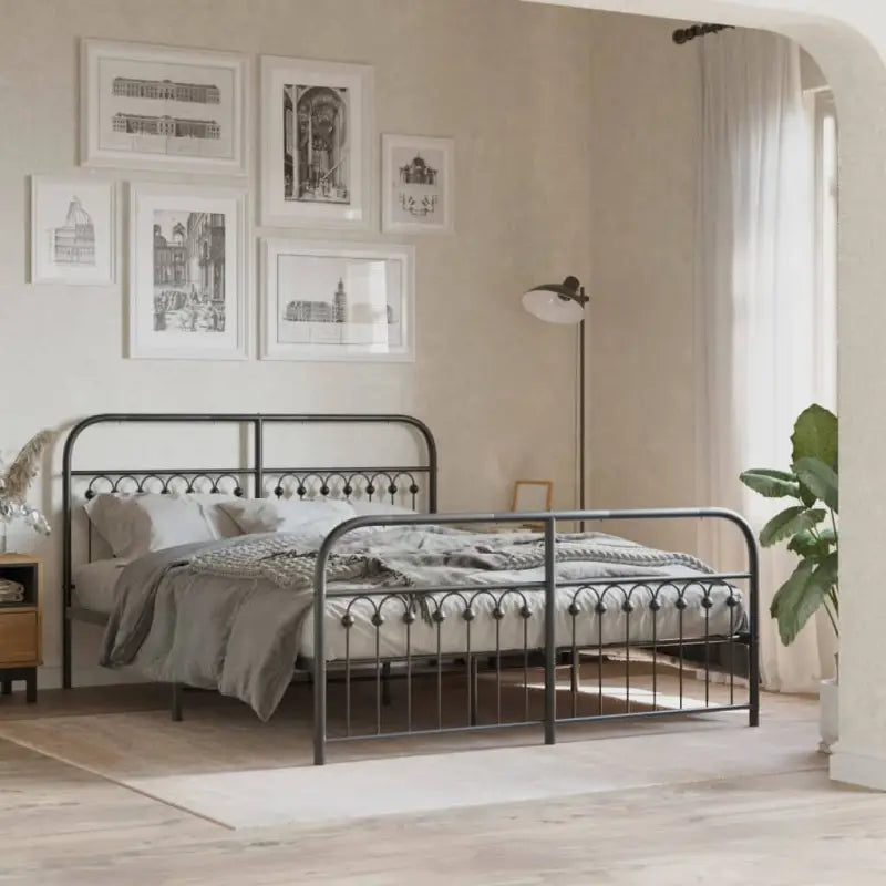 Robuust metalen latten bedframe met extra opbergruimte - Zwart / 150 x 200 cm / met hoofdbord & voetbord - Bedden &