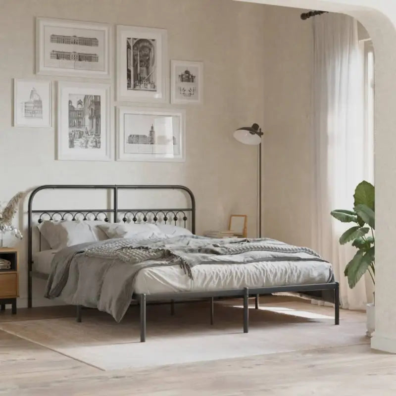 Robuust metalen latten bedframe met extra opbergruimte - Zwart / 160 x 200 cm / met hoofdbord - Bedden & bedframes