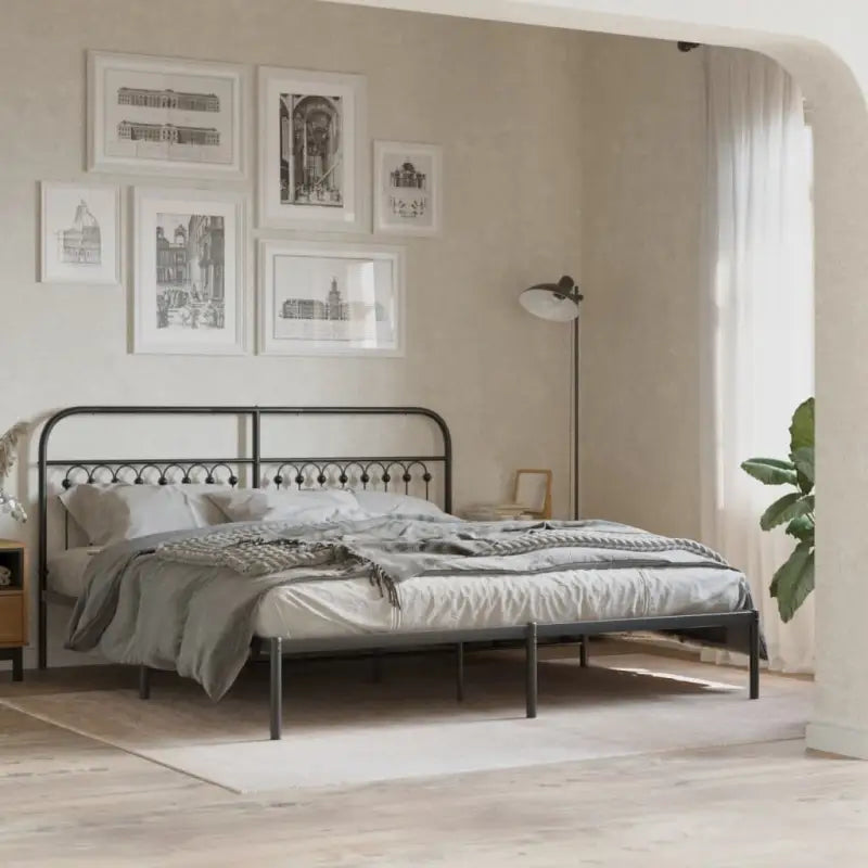 Robuust metalen latten bedframe met extra opbergruimte - Zwart / 183 x 213 cm / met hoofdbord - Bedden & bedframes