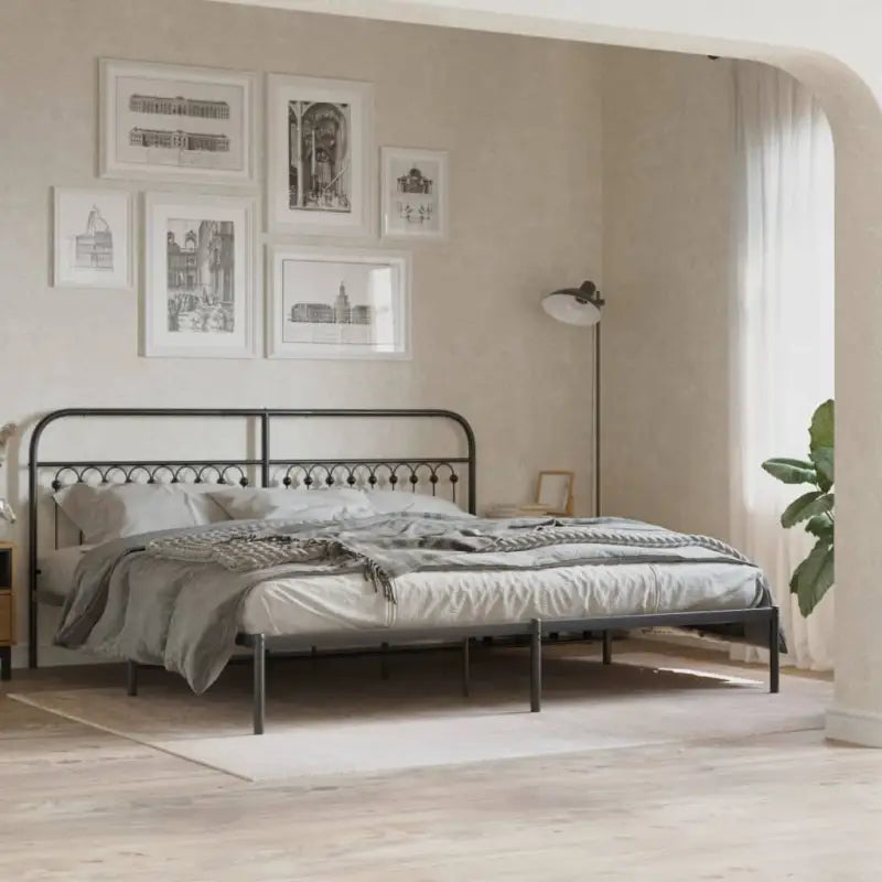 Robuust metalen latten bedframe met extra opbergruimte - Zwart / 200 x 200 cm / met hoofdbord - Bedden & bedframes