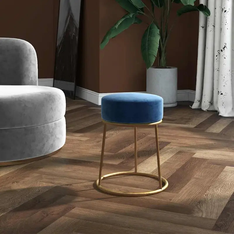 Ronde fluwelen poef voor stijl en comfort - Blauw / 1 / Fluweel - Klapstoelen & krukken
