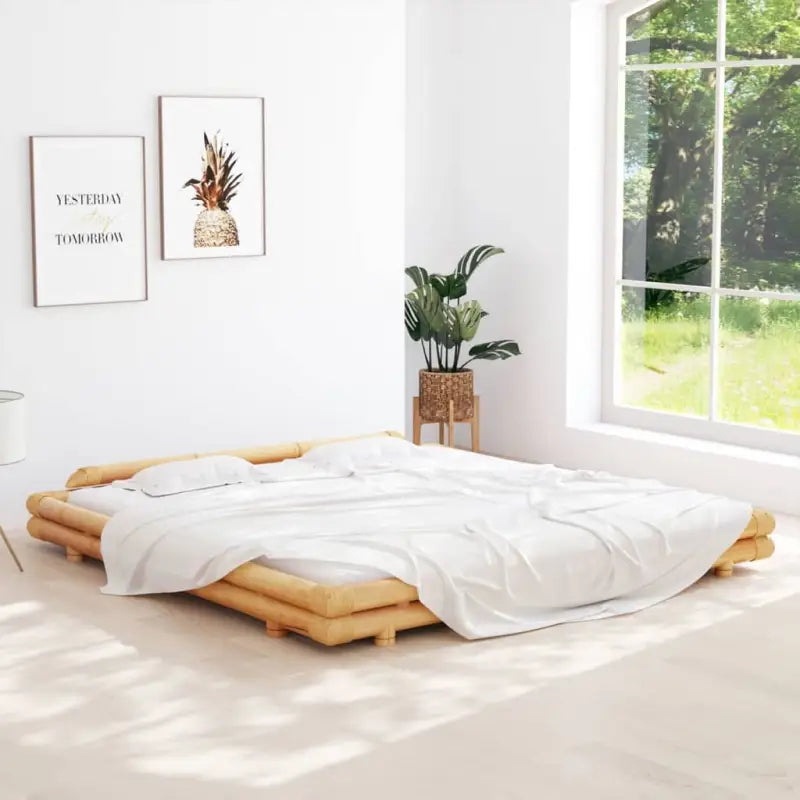 Rustieke stijl bedframe met etnische uitstraling en duurzame bamboe - Bruin / 200 x 200 cm - Bedden & bedframes