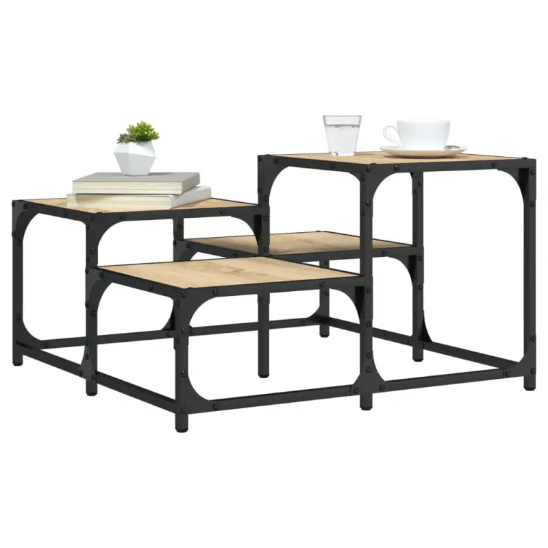 Salontafel met bewerkt hout metalen frame en verstelbare poten - Sonoma eiken / 68 x 68 x 40 cm / 1 - Salontafels