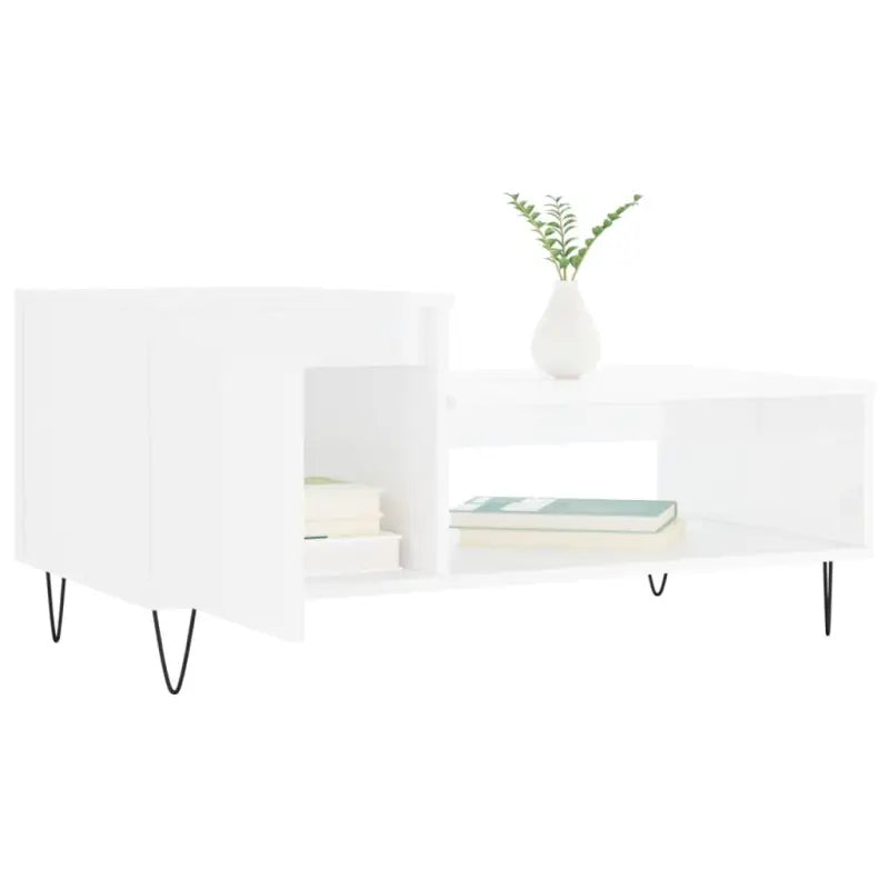 Salontafel met bewerkt hout metalen poten en hoogglans wit afwerking - Salontafels