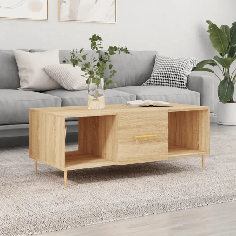 Salontafel met ijzeren poten en bewerkt hout voor elegante woonkamer - Sonoma eiken / 1 - Salontafels