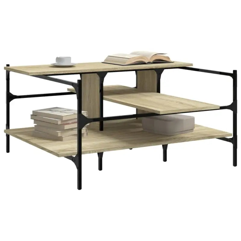 Salontafel met ijzeren poten en bewerkt hout voor stijlvolle woonkamer - Salontafels