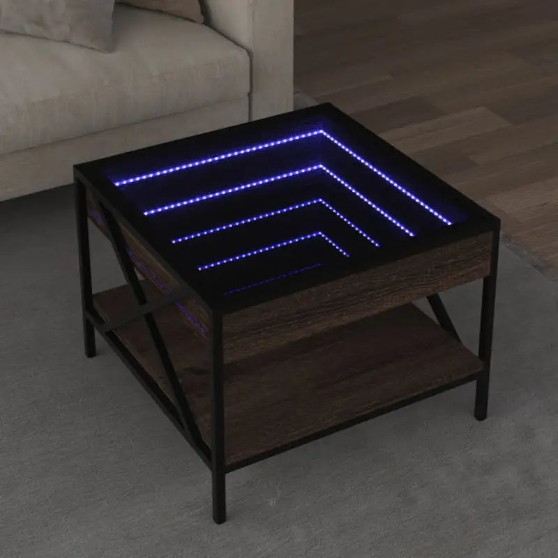 Salontafel met LED-infinity spiegel en bewerkt hout for een stijlvolle uitstraling - bruin eikenkleur / 50 x 50 x 38 cm