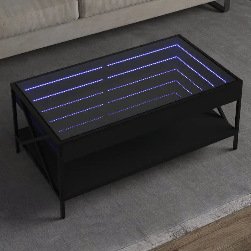 Salontafel met LED-infinity spiegel en bewerkt hout for een stijlvolle uitstraling - Zwart / 90 x 50 x 38 cm / 1
