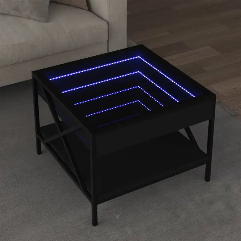 Salontafel met LED-infinity spiegel en bewerkt hout for een stijlvolle uitstraling - Zwart / 50 x 50 x 38 cm / 1