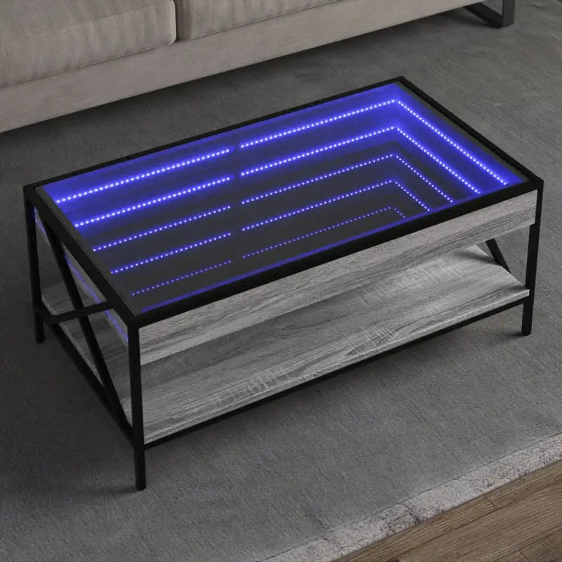 Salontafel met LED-infinity spiegel en bewerkt hout for een stijlvolle uitstraling - Grijs sonoma / 90 x 50 x 38 cm / 1