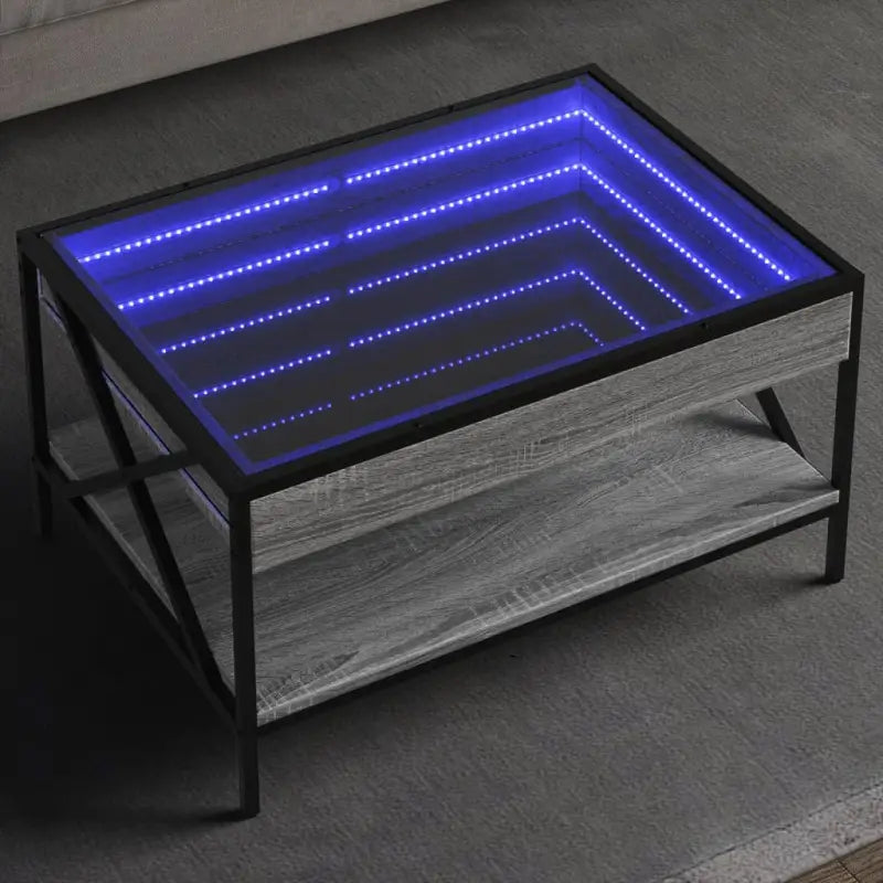 Salontafel met LED-infinity spiegel en bewerkt hout for een stijlvolle uitstraling - Grijs sonoma / 70 x 50 x 38 cm / 1