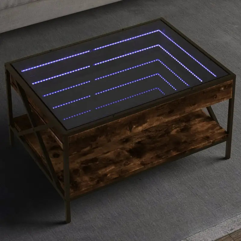 Salontafel met LED-infinity spiegel en bewerkt hout for een stijlvolle uitstraling - Gerookt eiken / 70 x 50 x 38 cm