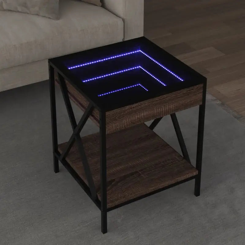 Salontafel met LED-infinity spiegel en bewerkt hout for een stijlvolle uitstraling - bruin eikenkleur / 40 x 40 x 49 cm