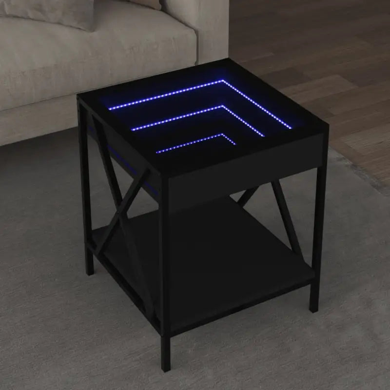 Salontafel met LED-infinity spiegel en bewerkt hout for een stijlvolle uitstraling - Zwart / 40 x 40 x 49 cm / 1