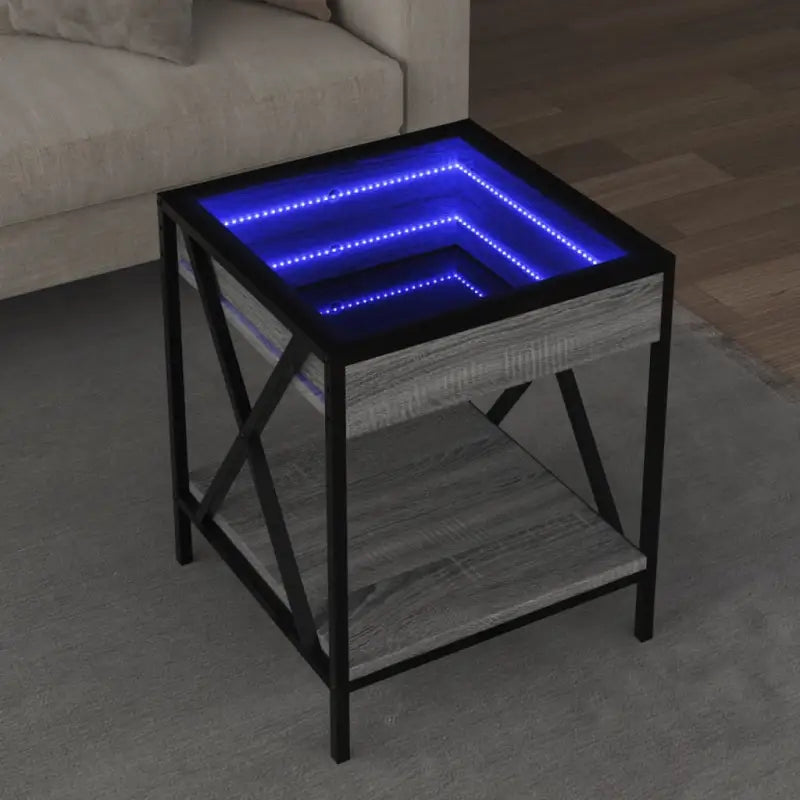 Salontafel met LED-infinity spiegel en bewerkt hout for een stijlvolle uitstraling - Grijs sonoma / 40 x 40 x 49 cm / 1