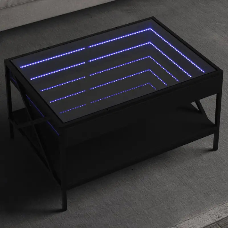 Salontafel met LED-infinity spiegel en bewerkt hout for een stijlvolle uitstraling - Zwart / 70 x 50 x 38 cm / 1