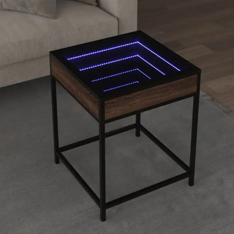 Salontafel met LED-infinity spiegel en bewerkt hout voor duurzame stijl - bruin eikenkleur / 40 x 40 x 51 cm / 1