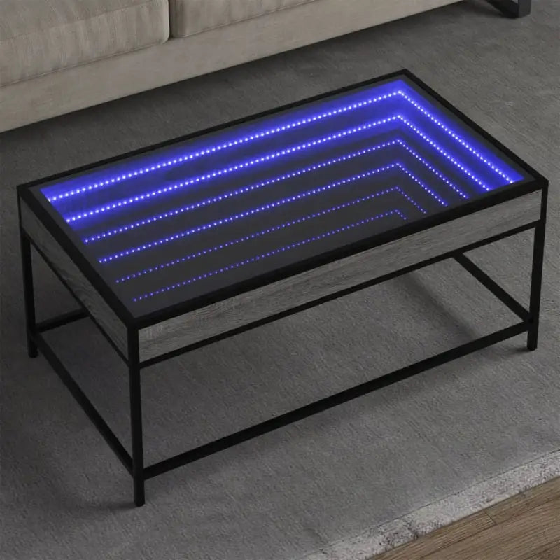 Salontafel met LED-infinity spiegel en bewerkt hout voor duurzame stijl - Grijs sonoma / 90 x 50 x 41 cm / 1