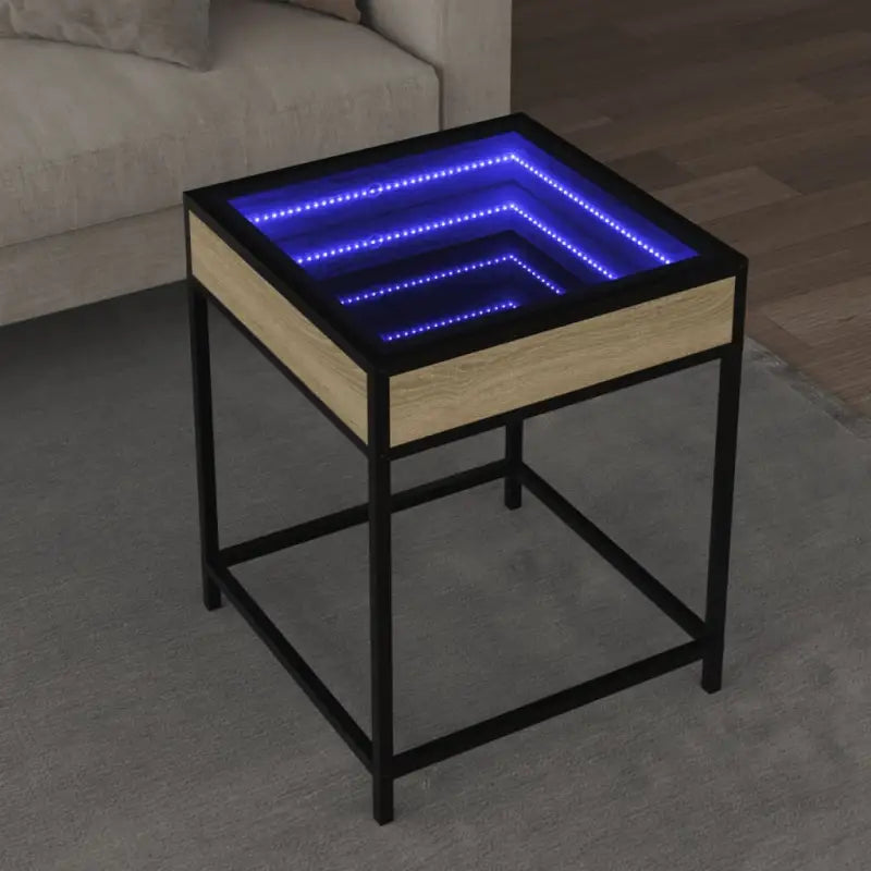 Salontafel met LED-infinity spiegel en bewerkt hout voor duurzame stijl - Sonoma eiken / 40 x 40 x 51 cm / 1