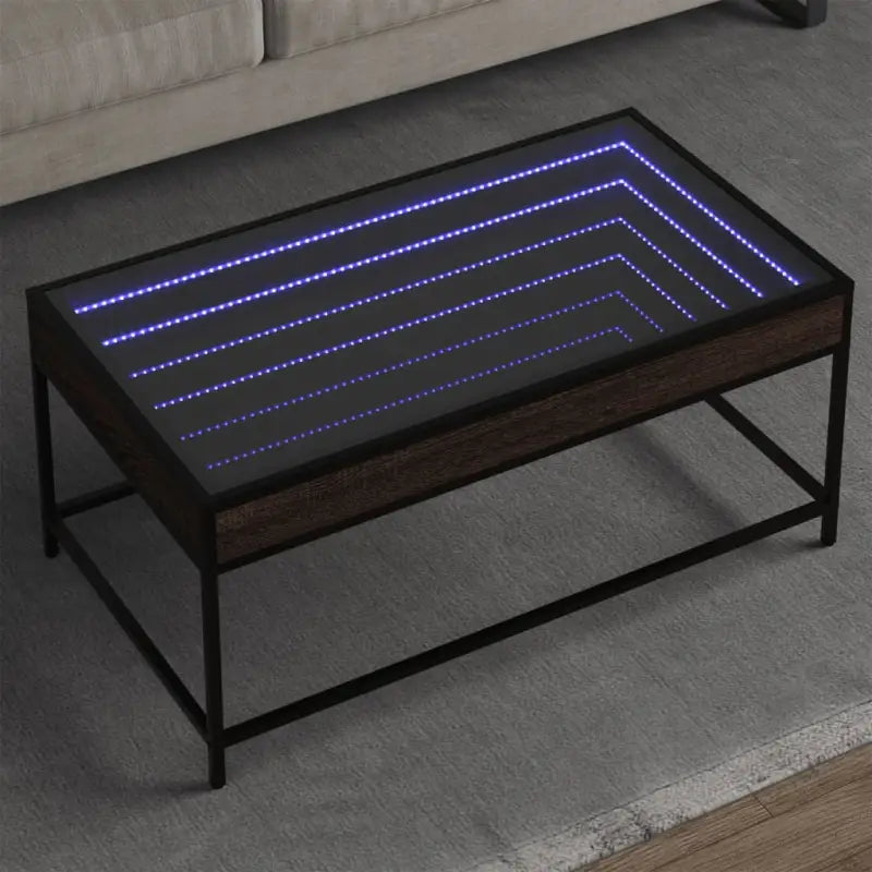 Salontafel met LED-infinity spiegel en bewerkt hout voor duurzame stijl - bruin eikenkleur / 90 x 50 x 41 cm / 1