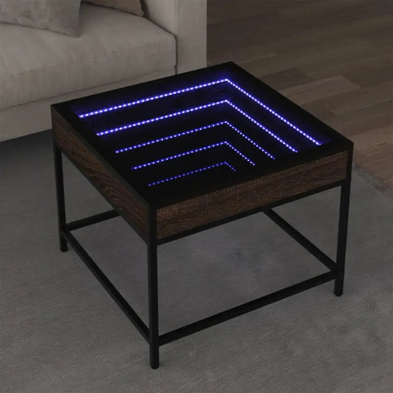Salontafel met LED-infinity spiegel en bewerkt hout voor duurzame stijl - bruin eikenkleur / 50 x 50 x 41 cm / 1
