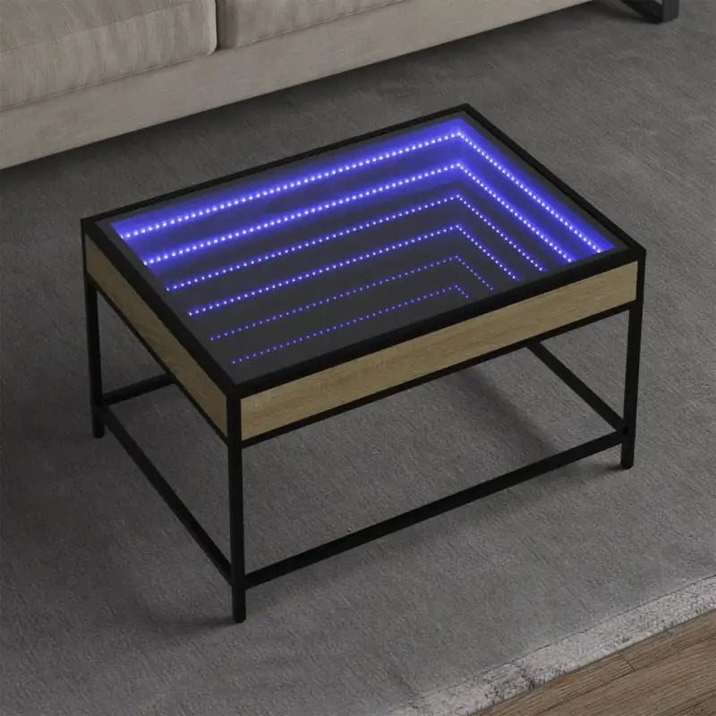Salontafel met LED-infinity spiegel en bewerkt hout voor duurzame stijl - Sonoma eiken / 70 x 50 x 41 cm / 1