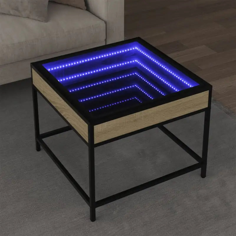 Salontafel met LED-infinity spiegel en bewerkt hout voor duurzame stijl - Sonoma eiken / 50 x 50 x 41 cm / 1