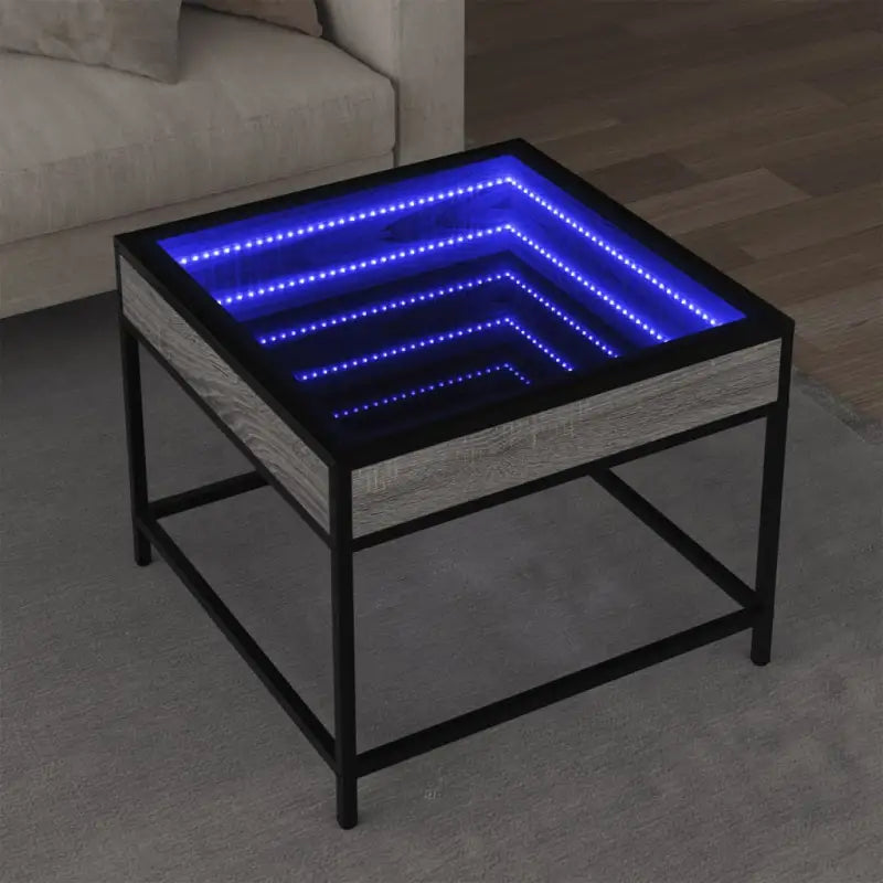 Salontafel met LED-infinity spiegel en bewerkt hout voor duurzame stijl - Grijs sonoma / 50 x 50 x 41 cm / 1