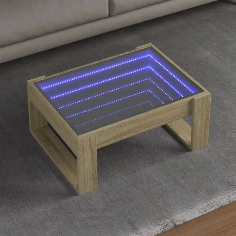 Salontafel met LED-infinity spiegel en bewerkt hout voor stabile stijl - Sonoma eiken / 1 / 70 cm - Salontafels
