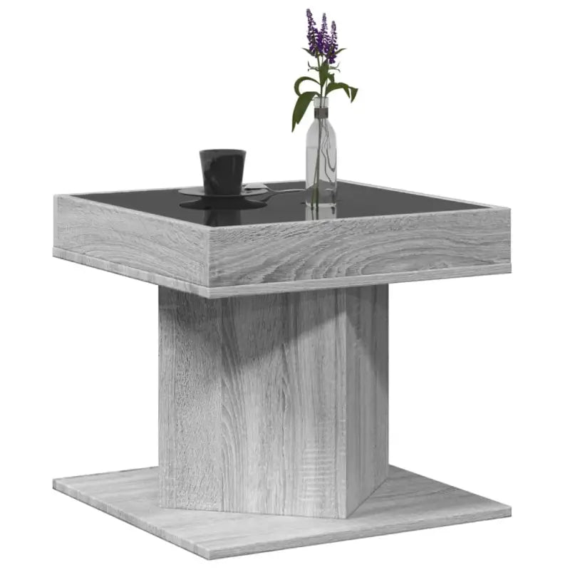 Salontafel met LED-infinity spiegel in bewerkt hout en grijs Sonoma - Salontafels