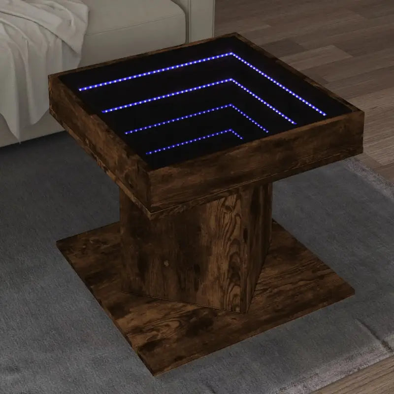 Salontafel met LED-infinity spiegel in bewerkt hout en grijs Sonoma - Gerookt eiken / 1 - Salontafels