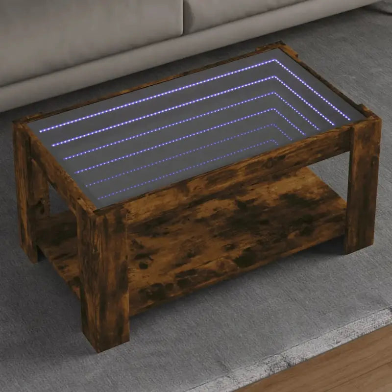 Salontafel met LED-infinity spiegel in grijs Sonoma bewerkt hout - Gerookt eiken / 1 / 93 cm - Salontafels