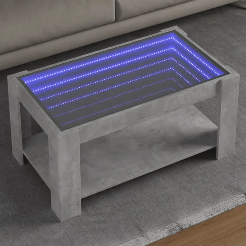 Salontafel met LED-infinity spiegel in grijs Sonoma bewerkt hout - Betongrijs / 1 / 93 cm - Salontafels
