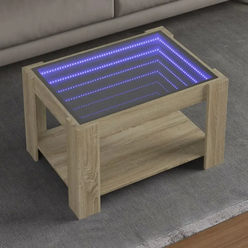 Salontafel met LED-infinity spiegel in grijs Sonoma bewerkt hout - Sonoma eiken / 1 / 73 cm - Salontafels
