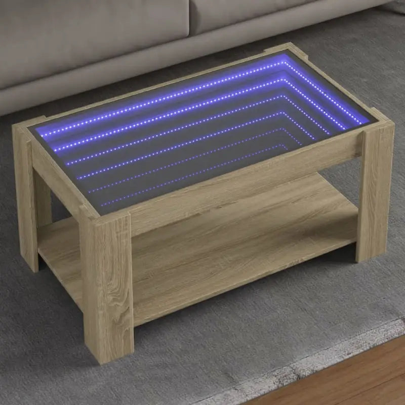 Salontafel met LED-infinity spiegel in grijs Sonoma bewerkt hout - Sonoma eiken / 1 / 93 cm - Salontafels