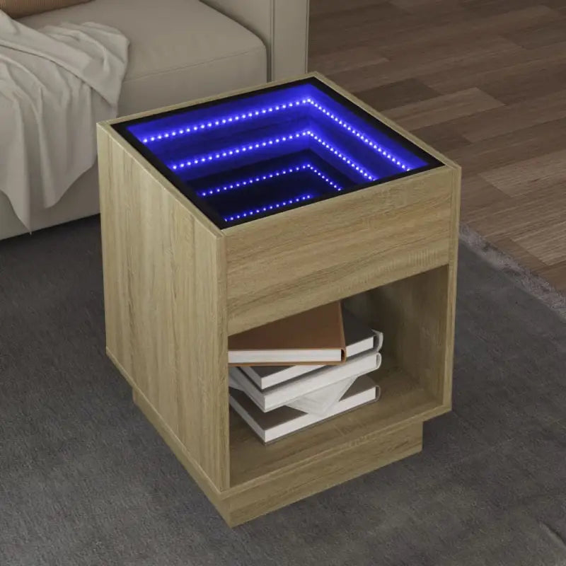 Salontafel met LED-infinity spiegel in grijs sonoma van bewerkt hout - Sonoma eiken / 1 / 40 cm - Salontafels