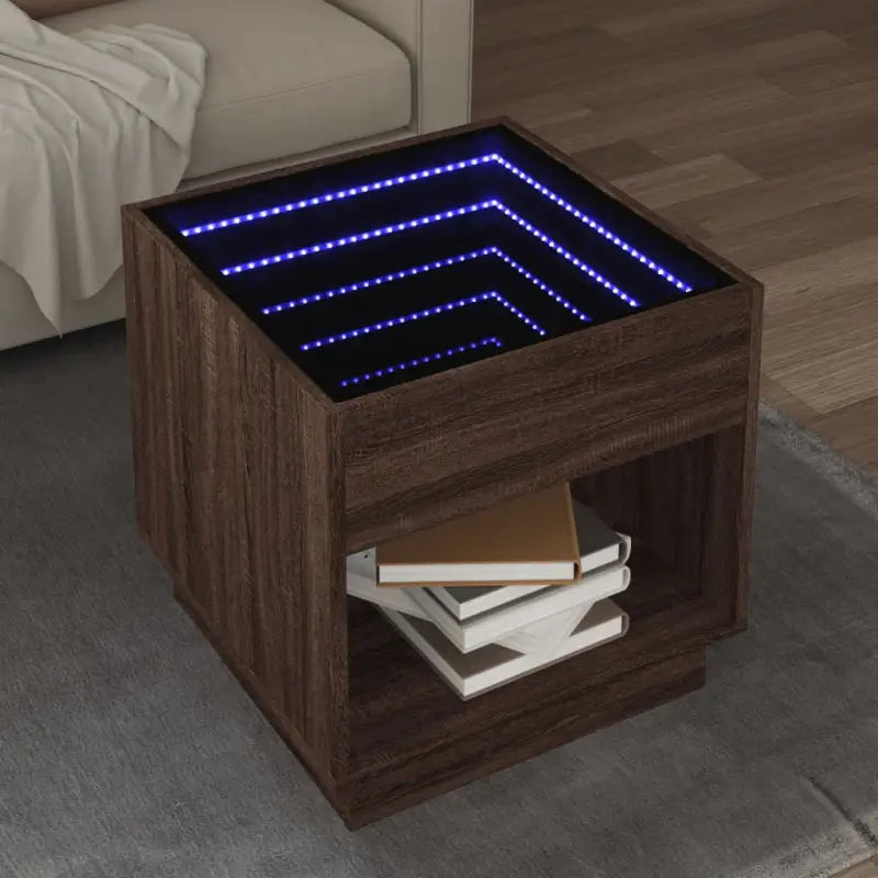 Salontafel met LED-infinity spiegel in grijs sonoma van bewerkt hout - bruin eikenkleur / 1 / 50 cm - Salontafels