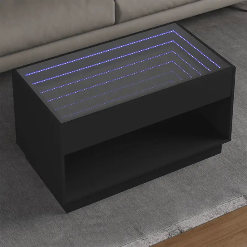 Salontafel met LED-infinity spiegel in grijs sonoma van bewerkt hout - Zwart / 1 / 90 cm - Salontafels
