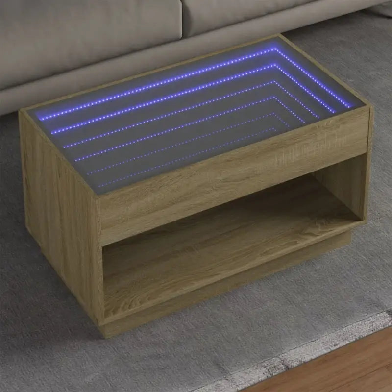 Salontafel met LED-infinity spiegel in grijs sonoma van bewerkt hout - Sonoma eiken / 1 / 90 cm - Salontafels