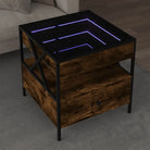 Salontafel met LED-infinity spiegel van bewerkt hout voor elke ruimte - Gerookt eiken / 50 x 50 x 51 cm / 1