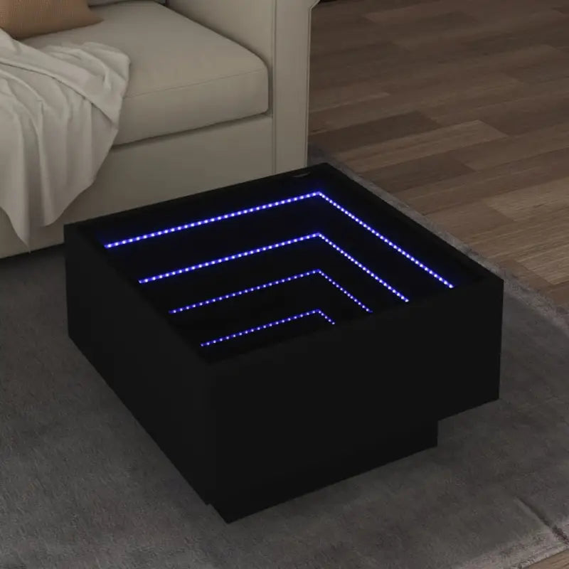 Salontafel met LED-infinity spiegel van bewerkt hout voor elke ruimte - Zwart / 50 x 50 x 30 cm / 1 - Salontafels