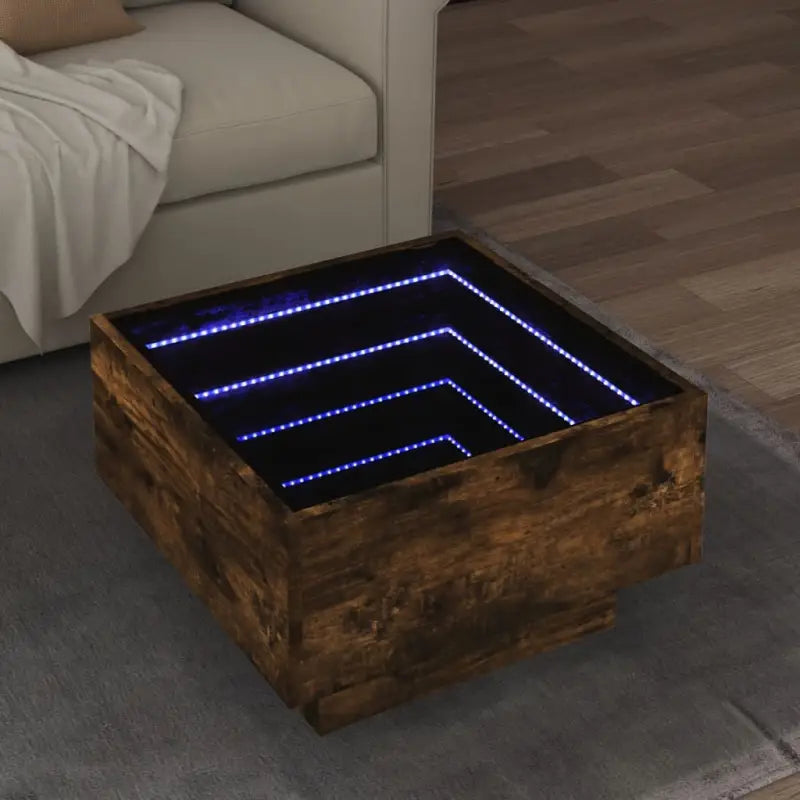Salontafel met LED-infinity spiegel van bewerkt hout voor elke ruimte - Gerookt eiken / 50 x 50 x 30 cm / 1