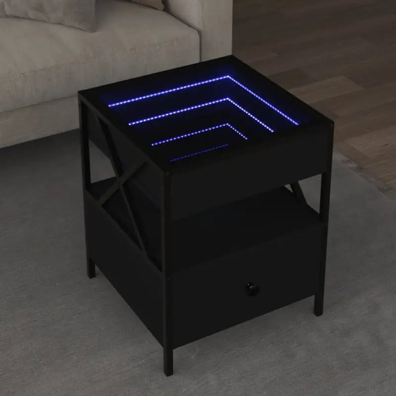 Salontafel met LED-infinity spiegel van bewerkt hout voor elke ruimte - Zwart / 40 x 40 x 51 cm / 1 - Salontafels