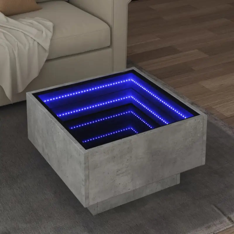 Salontafel met LED-infinity spiegel van bewerkt hout voor elke ruimte - Betongrijs / 50 x 50 x 30 cm / 1 - Salontafels