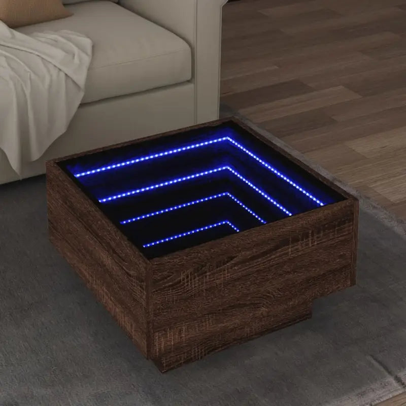 Salontafel met LED-infinity spiegel van bewerkt hout voor elke ruimte - bruin eikenkleur / 50 x 50 x 30 cm / 1