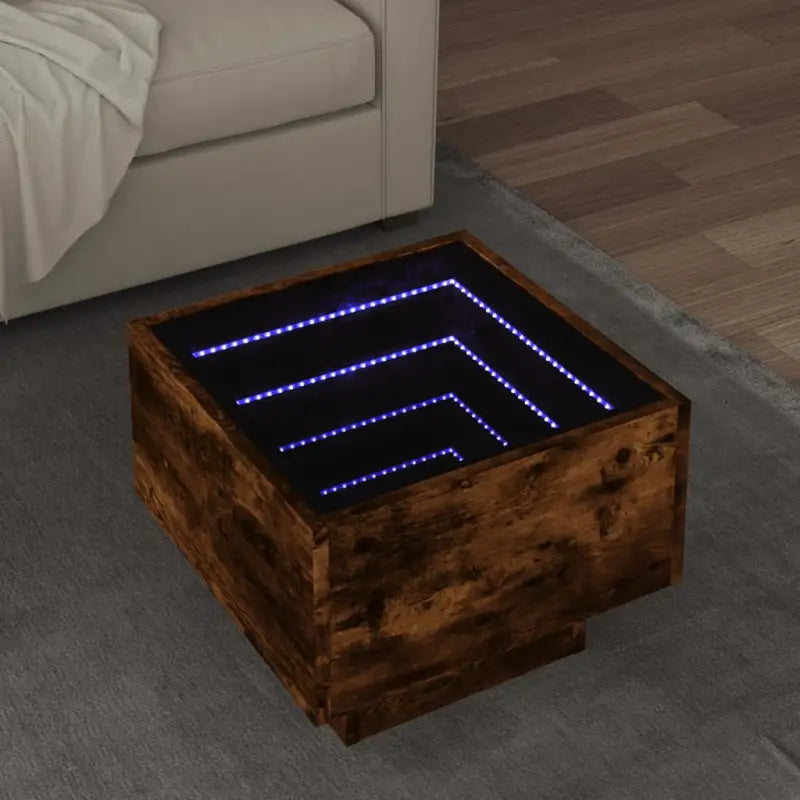 Salontafel met LED-infinity spiegel van bewerkt hout voor elke ruimte - Gerookt eiken / 40 x 40 x 30 cm / 1