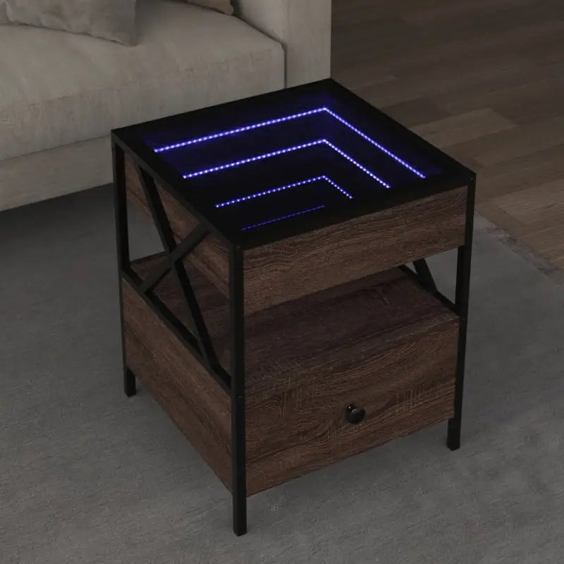 Salontafel met LED-infinity spiegel van bewerkt hout voor elke ruimte - bruin eikenkleur / 40 x 40 x 51 cm / 1